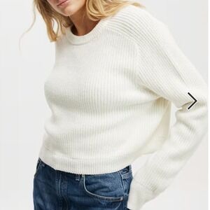 Cotton On Womens Ribbed Knit Cropped Sweater Off White Crew Neck Size Small